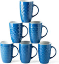 AmorArc Extra Large Coffee Mugs Set of 6, 20oz Ceramic Tall Coffee Mugs Set with Textured Geometric Patterns for Latte/Tea/Beer/Hot Cocoa, Dishwasher & Microwave Safe, Blue-Ruum Studio Home