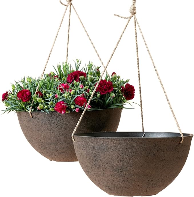 LA JOLIE MUSE Large Hanging Planters - 13 Inch Flower Pots Outdoor Indoor, Hanging Garden Planters Set of 2, New Iron Color-Ruum Studio Home