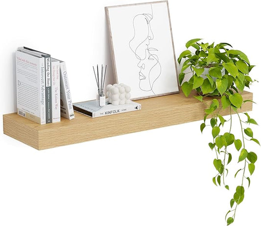 Heimlove 12" Deep Floating Shelves, 36 x 12 Inch Wall Mounted Long Floating Shelf with Invisible Brackets, for Home Decor, Bedroom, Kitchen, Living Room, Bathroom - 1 Pack, Oak-Ruum Studio Home