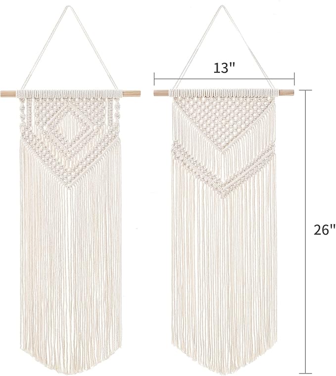 Dahey 2 Pcs Macrame Wall Hanging Woven Tapestry Wall Art Decor - Beautiful for Boho Home Decor, Apartment, Nursery, Party Decorations, 26" L×13" W, Medium-Ruum Studio Home
