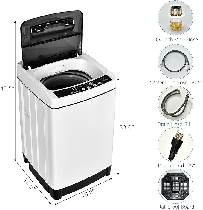 Giantex Portable Washing Machine, 2 in 1 Full Automatic Laundry Washer 1.5Cu.Ft 11lbs Capacity Washing and Spinning Combo 8 Programs 10 Water Levels Energy Saving Top Load Washer for Apartment Dorm-Ruum Studio Home