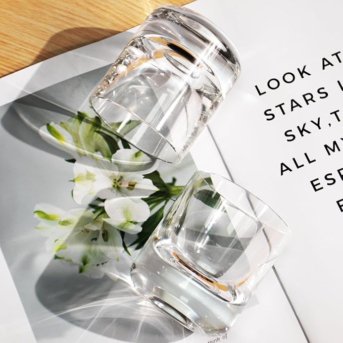 KAMMAK Crystal Whiskey Glasses Set of 2, 6.76oz Old Fashioned Glasses Stemless, Hand Blown White Cocktail Glasses, Engagement Gifts for Couples, Women, Men-Ruum Studio Home