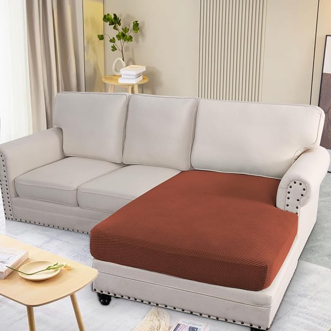 H.VERSAILTEX Super Stretch Individual Chaise Cover Sectional Couch Covers for L Shaped Sofa Both Left/Right Featuring Thick Jacquard Textured Twill Fabric (1 Piece Chaise Cover, Rust)-Ruum Studio Home