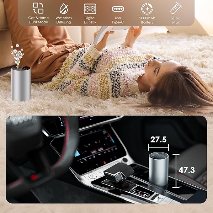 Waterless Essential Oil Diffuser, Portable Aromatherapy Diffuser, Mini Scent Machine, Battery Operated, 1/4/8-Hour Timer, 20ml Capacity, 3 Mist Levels for Home, Car, Room Office.No Included Oil(2pcs)-Ruum Studio Home
