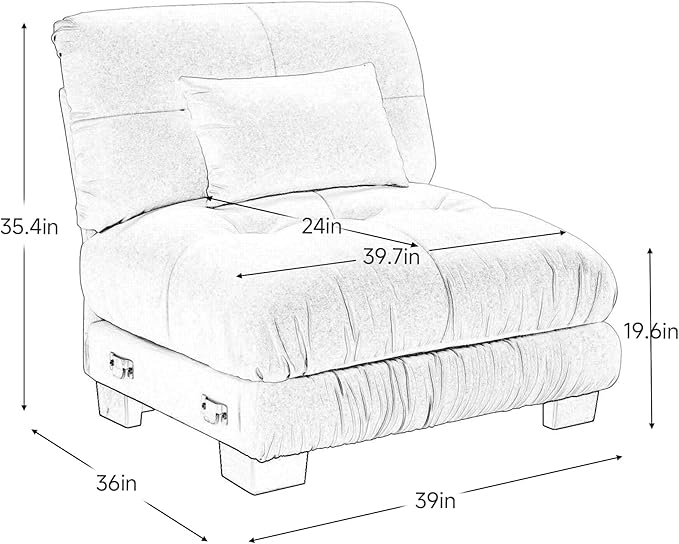 Armless Sofa W/1 Pillow - Gray-Ruum Studio Home