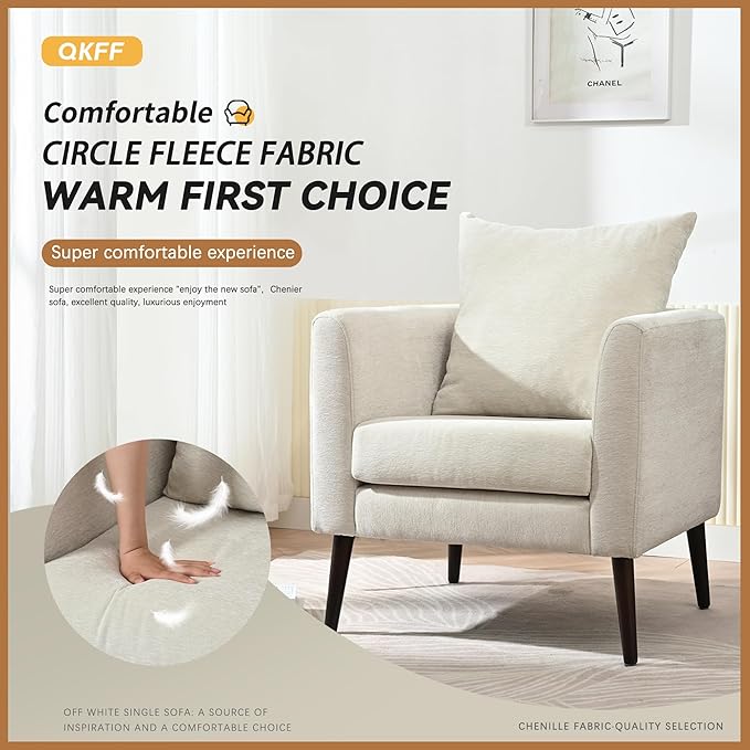 Barrel Accent Chair Set of 2 with Back Pillow, Large Upholstered Armchair with Solid Wood Legs Modern Reading Chairs for Living Room Bedroom-Ruum Studio Home