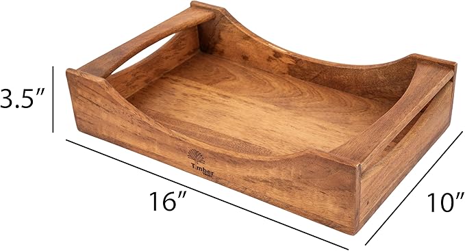 Wooden Serving Tray with Handles – Large 16"x10"x3.5" Mango Wood Decorative Rectangular Platter for Breakfast, Lunch, Dinner, Coffee & Tea – Ideal for Table, Lap, Couch, BBQ & Party Use-Ruum Studio Home