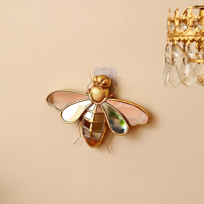 Decorative Bug Insects Beetle Mirrors - Gold Resin Little Bee Glass Wall Decor, Perfect for Victorian and European Themed Homes-Ruum Studio Home