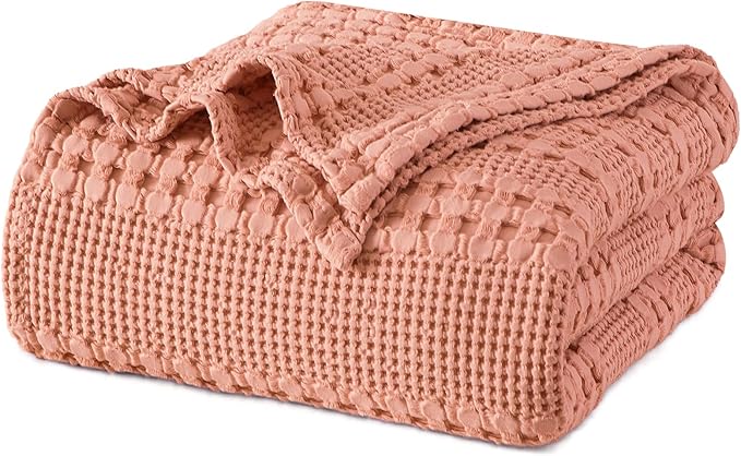 PHF 100% Cotton Waffle Weave Blanket King Size, Soft Lightweight Breathable Cozy Summer Blankets for Bed, Luxury Aesthetic Woven Bedding for Home Decor, 108"x90", Canyon Clay-Ruum Studio Home
