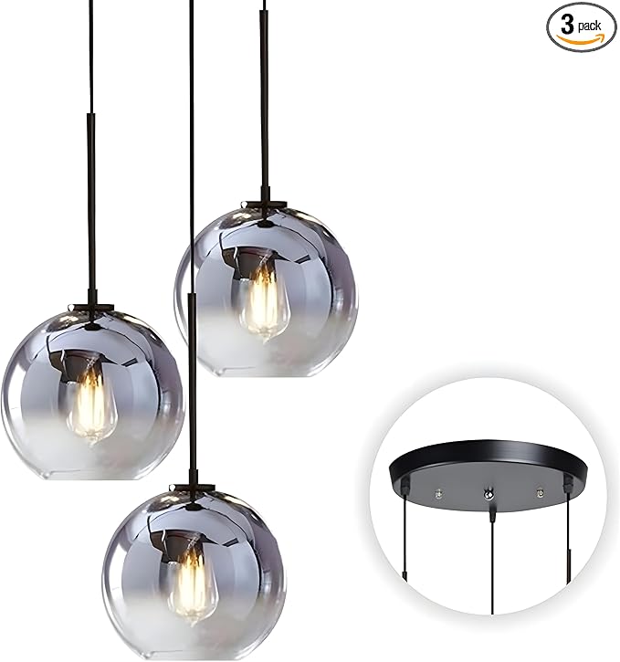 KCO Lighting 3 Pendant Light Fixtures Ceiling Hanging Large Glass Cluster Chandelier Nordic Mercury Glass Pendant Light Modern Cluster Pendant Light Fixture-Ruum Studio Home