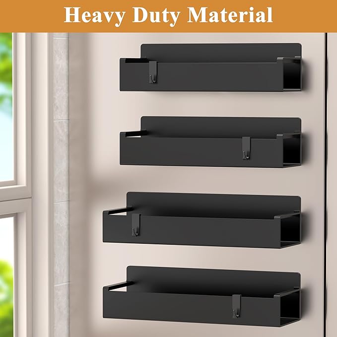 4 Pack Magnetic Spice Rack Organizer for Refrigerator and Oven, Matt Black Fridge Organizers and Storage for Kitchen-Ruum Studio Home