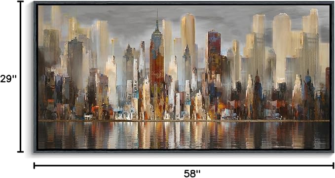 Mofutinpo Large Black Framed Cityscape New York abstract wall art Brown City Theme Paintings Modern Canvas office wall decor living room modern artwork Size 30x60-Ruum Studio Home