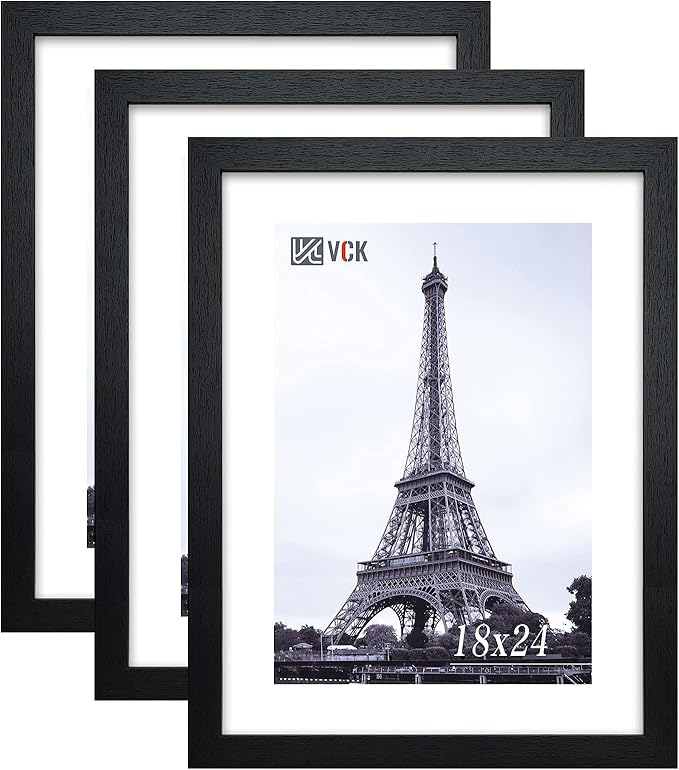 VCK 18x24 Poster Frames 3 Pack Black MDF Wood and Polished Plexiglass Frame,Display Pictures in Horizontal and Vertical-Ruum Studio Home