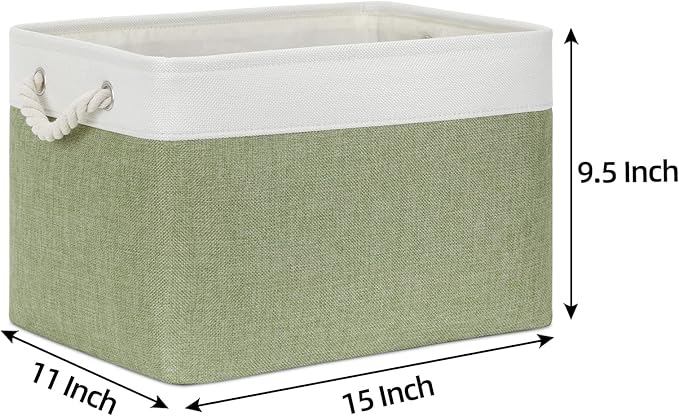 Bidtakay Large Fabric Baskets for Organizing [3-pack] Closet Organizers and Storage Baskets for Gifts Empty Foldable Nursery Baskets for Toy Storage 15 X 11 X 9.5 Inches (White&green)-Ruum Studio Home