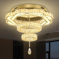 Flashing God Modern Crystal Chandeliers Dia 24" Gold Chandelier Flush Mount Ceiling Light for Bedroom Living Room Dining Room Hallway Dimmable 3 Rings LED Celing Lighting Fixtures-Ruum Studio Home