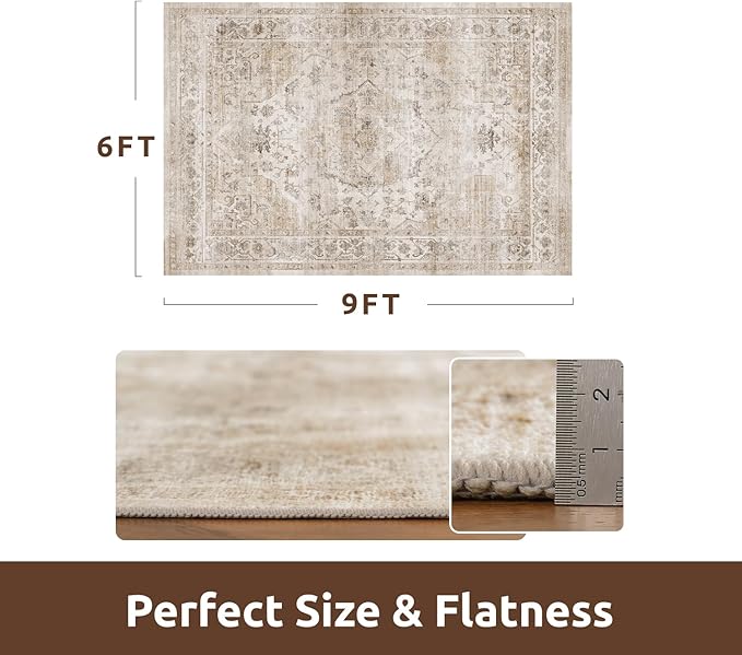 AMOAMI-Area Rug 6X9 Rugs for Living Room-Vintage Soft Beige Rugs for Bedroom-Non Slip Carpet-Machine Washable Rug for Dining Room Living Room Bedroom Office Under Table-Ruum Studio Home