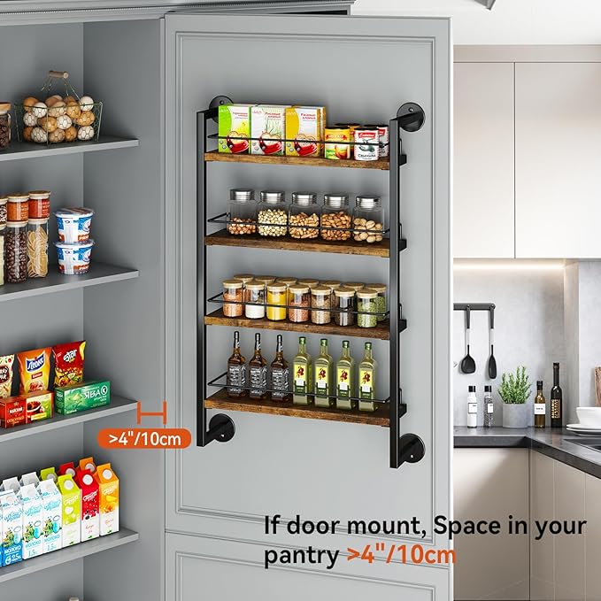 IBUYKE Spice Rack Wall Mount,4 Tier Hanging Seasoning Organizer,Large Spice Rack for Wall for up to 50 Jars,Spice Organization for Kitchen Cabinet,Bathroom,Pantry,Living Room,Brown TLJ016H-Ruum Studio Home