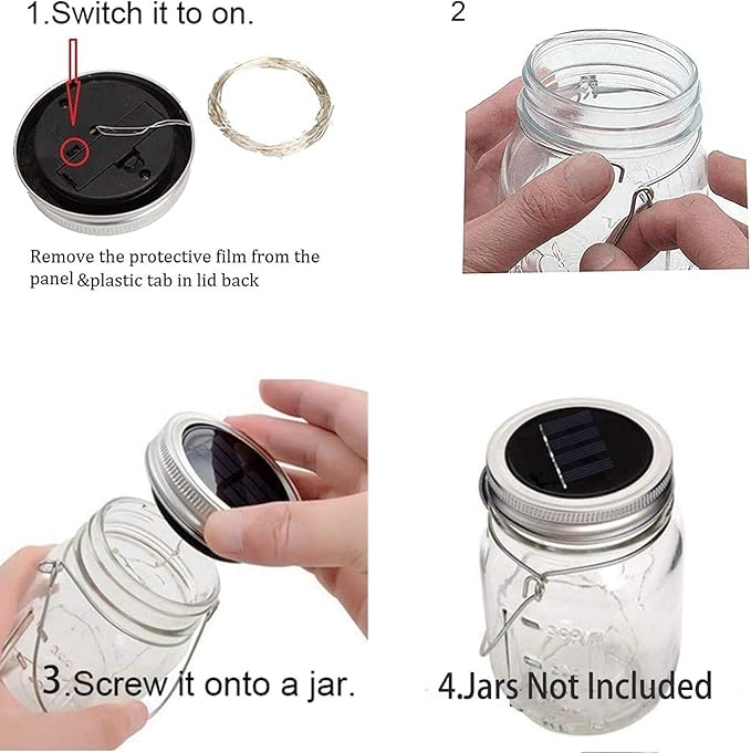 ZNYCYE Mason Jar Solar Lights for Outside, 12 Pack 30LED Fairy Lights Mason Jar Solar Lids Outdoor Waterproof String Lights with Hangers(NO Jars) for Patio Garden Yard Lawn Decoration - Cool White-Ruum Studio Home