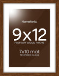 Homeforia 9x12 Picture Frame Brown, High End Dark Oak 9 x 12 Walnut Wooden Frames with Mat 7 by 10 Photo, 12x9 Wood Frame Matted to 7x10 Art, Wall or Tabletop Frame, Tempered Glass, Wall Kit, Set of 1-Ruum Studio Home