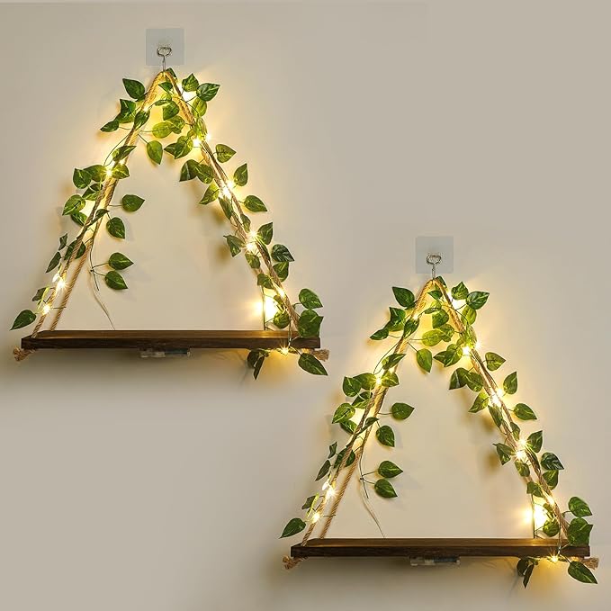 Floating Shelves for Wall,Plant Wall Decor,Hanging Shelf,Cottage Core Decor,Room Decor Aesthetic,Boho Room,Adhesive Shelves,Floating Shelves for No Drilling,Two-Piece Set(Green Leaf)-Ruum Studio Home