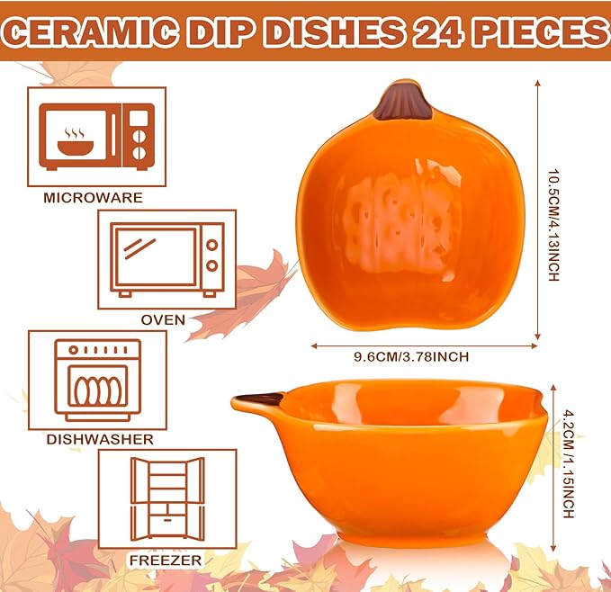 Dandat Fall Ramekins 6 oz Oven Safe Pumpkin Ceramic Ramekins Small Creme Brulee Dishes Dipping Pumpkin Baking Dish Shaped Bowl Plates for Serving Dip, Sauce, Condiments and Snack(24 Pcs)-Ruum Studio Home