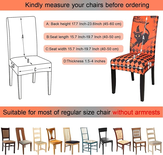 JQinHome Orange Halloween Chair Slipcover,Cat Chair Covers Set of 6, High Stretch Washable Chair Protector Cover for Dining Room, Kitchen,Home Party,Wedding Ceremony(Cat Orange,6PC)-Ruum Studio Home