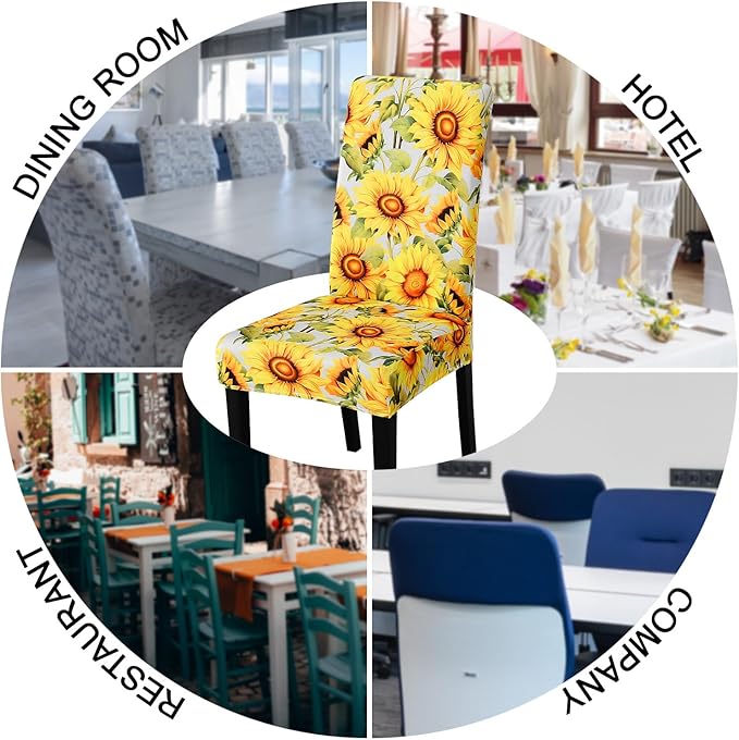 JQinHome Pattern Chair Covers for Dining Room Set of 6, High Stretch Removable Washable Parsons Chair Slipcover for Home Party Hotel Wedding Ceremony (Sunflower,6PCS)-Ruum Studio Home