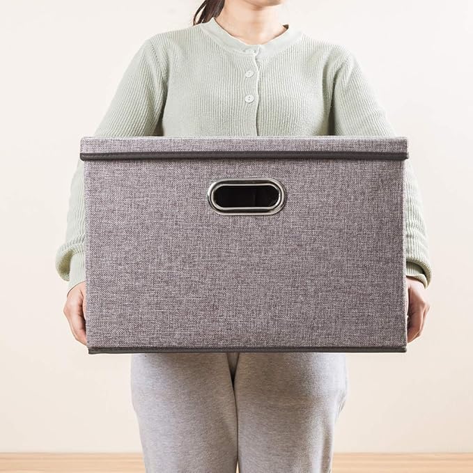 PRANDOM Large Collapsible Storage Containers with Lids [5-Pack] Linen Fabric Foldable Storage Bins Boxes Organizer Baskets Cube with Cover for Home Bedroom Closet Office Nursery (17.7x11.8x11.8)-Ruum Studio Home