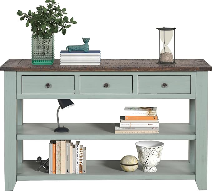 Solid Wood Console Table Sofa Table with Storage Drawers and Bottom Shelf Entryway Table for Entry Hallway Foyer Sofa Couch Table,Fully Assembled (48.8" Green)-Ruum Studio Home