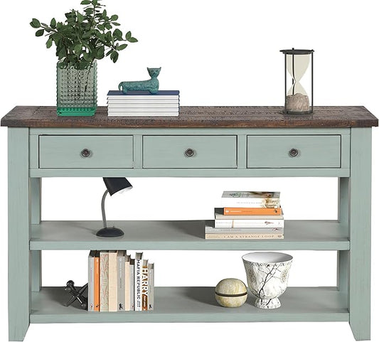 Solid Wood Console Table Sofa Table with Storage Drawers and Bottom Shelf Entryway Table for Entry Hallway Foyer Sofa Couch Table,Fully Assembled (48.8" Green)-Ruum Studio Home