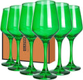 Green Wine Glasses Set of 6-12oz Green Long Stem Wine Glass Cups, Pretty Crystal Glassware, Hand Blown Goblets Drinkware, Unique Drinking Stemware Holiday Gift Set-Ruum Studio Home
