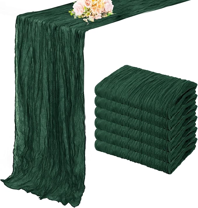 Emerald Green 6 Pack Cheesecloth Table Runner 10FT Boho Fabric Rustic Cheese Cloth Table Runner for Wedding 20 x 120 Inch Long Bridal Shower Baby Shower Gauze Sheer Birthday Party Table Decorations-Ruum Studio Home