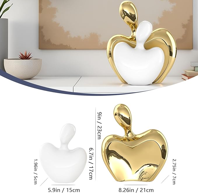 XMGZQ White and Gold Ceramic Couple Figurines Home Decor,Wedding Engagement Romantic Gift for Husband Wife,Large Male and Female Love Statue Valentine's Day Birthday,Abstract Hugging Couple-Ruum Studio Home