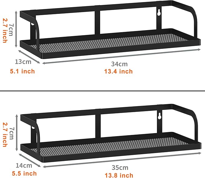 PUSDON Hanging Storage Baskets Organizer Wall Mount, Metal Wire Storage Bin Rack for Kitchen Bathroom Shower Spice Shelf Home Decor Essentials Black-2 Packs (Hollowout)-Ruum Studio Home