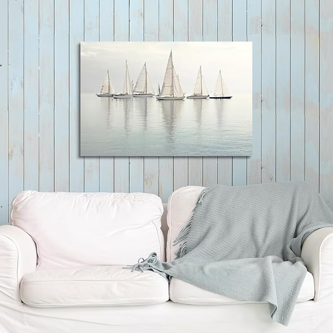 Nautical Sailing Picture Wall Art - Coastal Sailboat Canvas Ocean Ship Prints Sea Level Boat Painting Artwork for Living Room Home Office-Ruum Studio Home