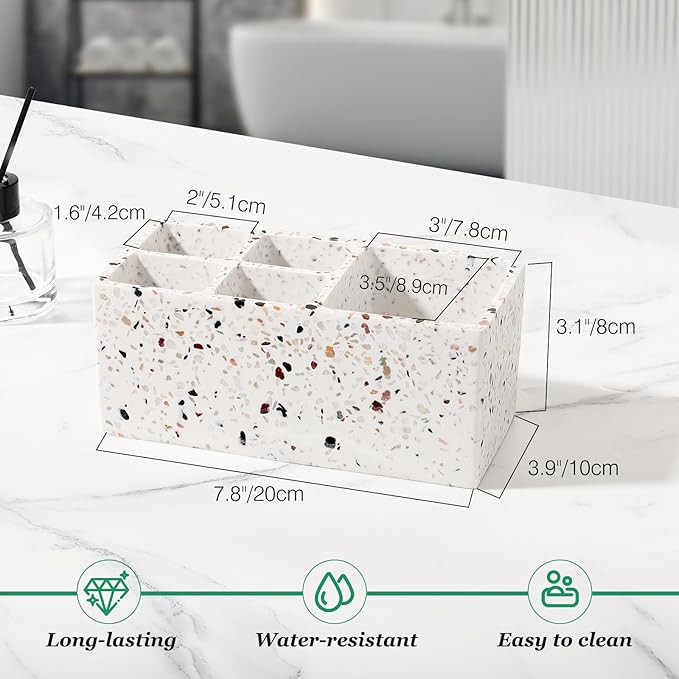 Luxspire Toothbrush Holder for Bathroom, 5 Slots Bathroom Counter Organizer Toothbrush and Toothpaste Holder, Bathroom Accessories for Restroom Bathroom, Terrazzo-Ruum Studio Home