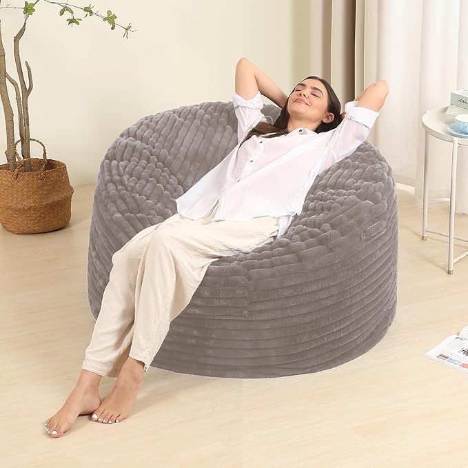 3FT Memory Foam Bean Bag Chair for Adults/Teens, Bean Bag Sofa with Fluffy Removable Cover, for Living Room Bedroom, Grey-Ruum Studio Home