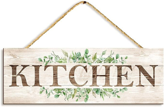 Kitchen Sign Wall Decor, Kitchen Wall Art with Plant Print, Rustic Farmhouse Wall Hanging Plaque Home Kitchen Decorative Kitchen, 4.7 x 13.7 inches-Ruum Studio Home