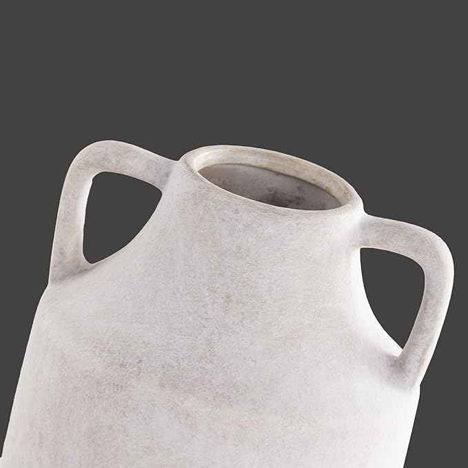 Mitt&Ditt Ceramic Flower Vase with Handles, 8 inch Tall Off-White Vase, Decorative Terracotta Vases, Farmhouse Rustic Pottery Vases for Home Decor, Living Room, Table-Ruum Studio Home