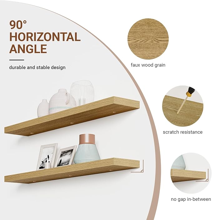 Heimlove Floating Shelves for Wall 48 Inches Long,9.3" Deep Oak Floating Shelf Set of 2,Wall Mounted Wood Shelves for Bathroom Bedroom Living Room Kitchen Office,Shelf for Books Storage Room Decor-Ruum Studio Home