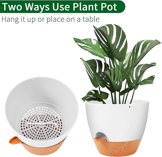 GARDIFE Hanging Planter, 10 inch Hanging planters for Indoor. Outdoor Plants, Self Watering Plant Pot, 2 Pack Large self Watering Hanging Planter, White-Ruum Studio Home