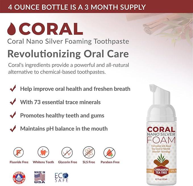 Coral Nano Silver Foaming Cinamon Tea Tree Toothpaste, Natural Fluoride Free Toothpaste, SLS and Glycerin Free - 4 Ounce-Ruum Studio Home