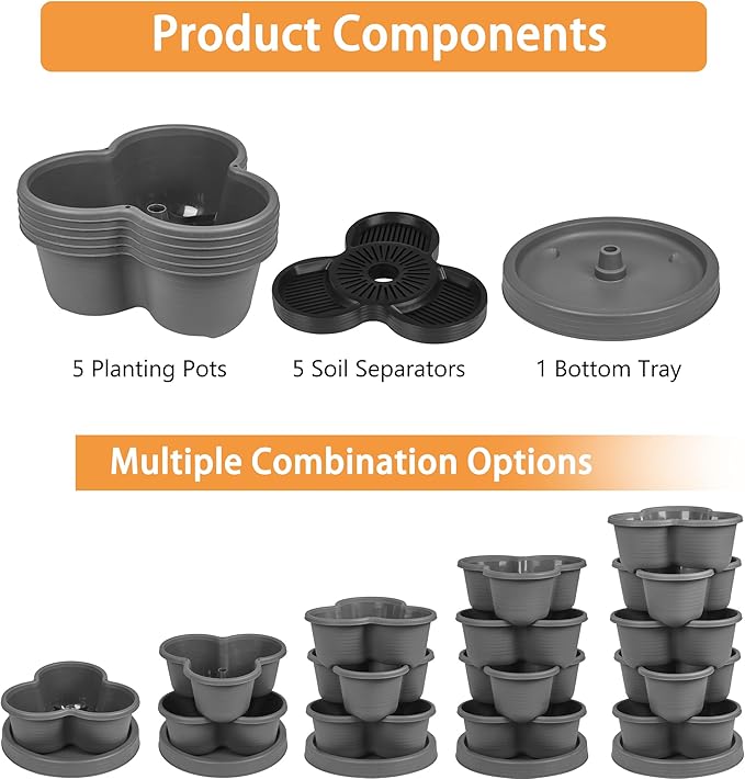 VECELO 5 Tier Vertical Garden Planter, Self Watering Stackable Planters with Wheels for Strawberries, Herbs, Flowers, Vegetables, Dark Gray-Ruum Studio Home