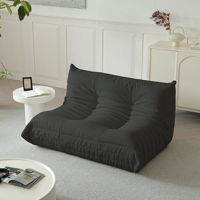 Luxury Sofa Couch Chair, Lazy Floor Seating, Fireside Bean Bag Chair, Ergonomic Tatami Sofa Lounger for Living Room, Bedroom, Office, Loveseat, Black-Ruum Studio Home