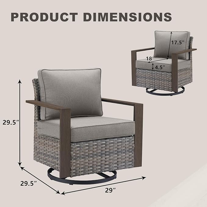 Outdoor Patio Swivel Rocker Chairs - Wicker Rattan Patio Swivel Rocking Chairs Set of 2 with Metal Wide Armrest, Thick Cushions and Deep Seating for Deck Porch Sunroom Garden(Mixed Grey/Grey)-Ruum Studio Home