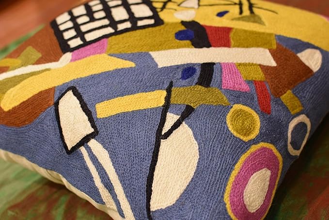 Kandinsky Modern Pillow Cover Frame Gray Abstract Pillowcase Grey Modern Chair Cushion Contemporary Outdoor Pillows Kids Room Handembroidered Wool Size 18x18-Ruum Studio Home
