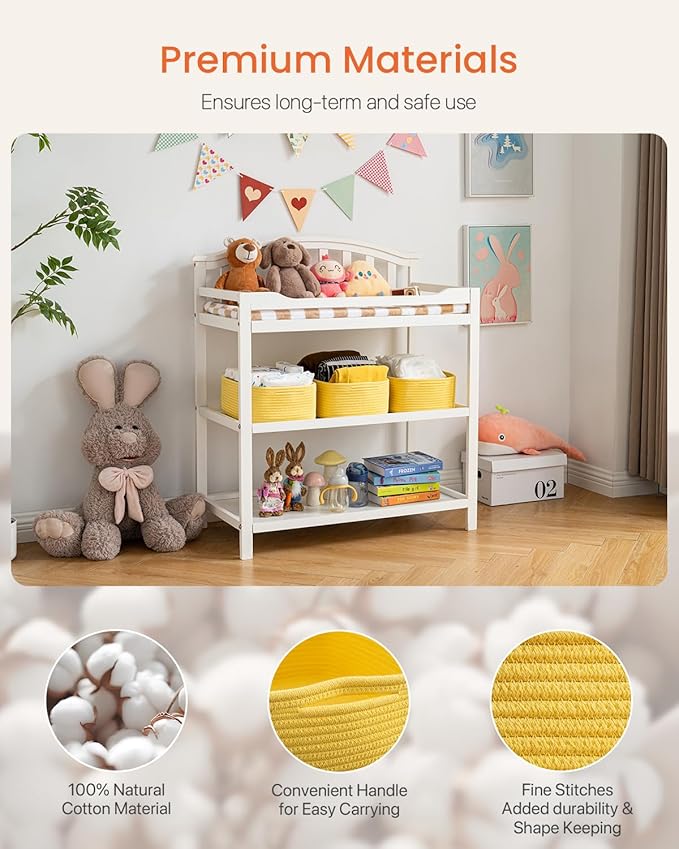 KALLAX Small Woven Basket, 13.5 x 9.5 x 5 Inches, Storage Basket for Organizing, Cute Small Rope Shelf Closet Cube Storage Bins Baskets for Shelves, Dog Toy Gift Baskets Empty, 3 Pack Yellow-Ruum Studio Home