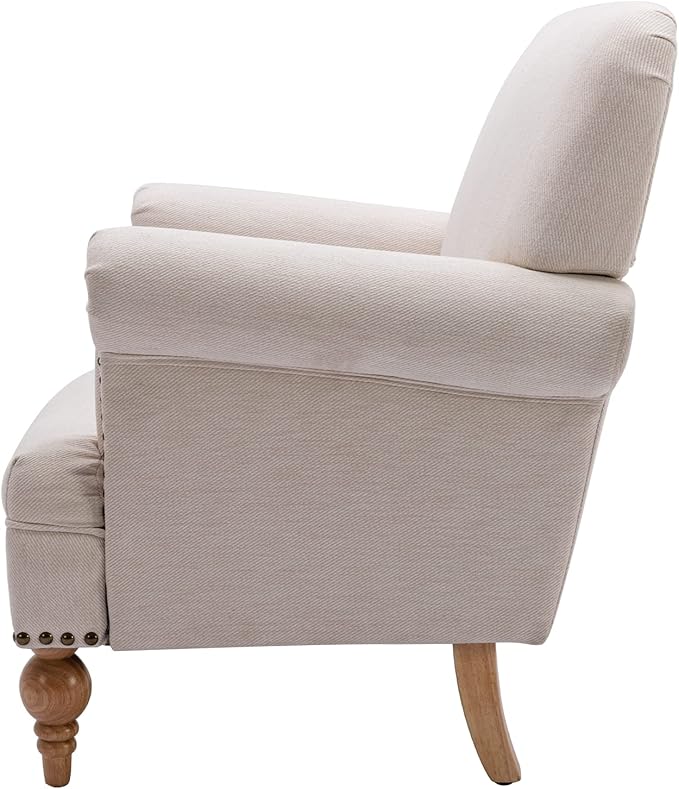 chairus Linen Accent Chair for Living Room Upholstered Mid Century Modern Single Sofa Chair with Solid Wood Legs Comfy Reading Chair Armchair for Bedroom/Office Room/Recption/Lounge, Cream-Ruum Studio Home