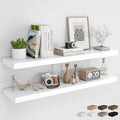RICHFOCUS 48Inch Floating Shelves for Wall 2 Pack Shelves for Bedroom|Kitchen|Bathroom Wall Mounted Rustic Wood Floating Shelf with Invisible Brackets for Books|Storage|Decor, White-Ruum Studio Home