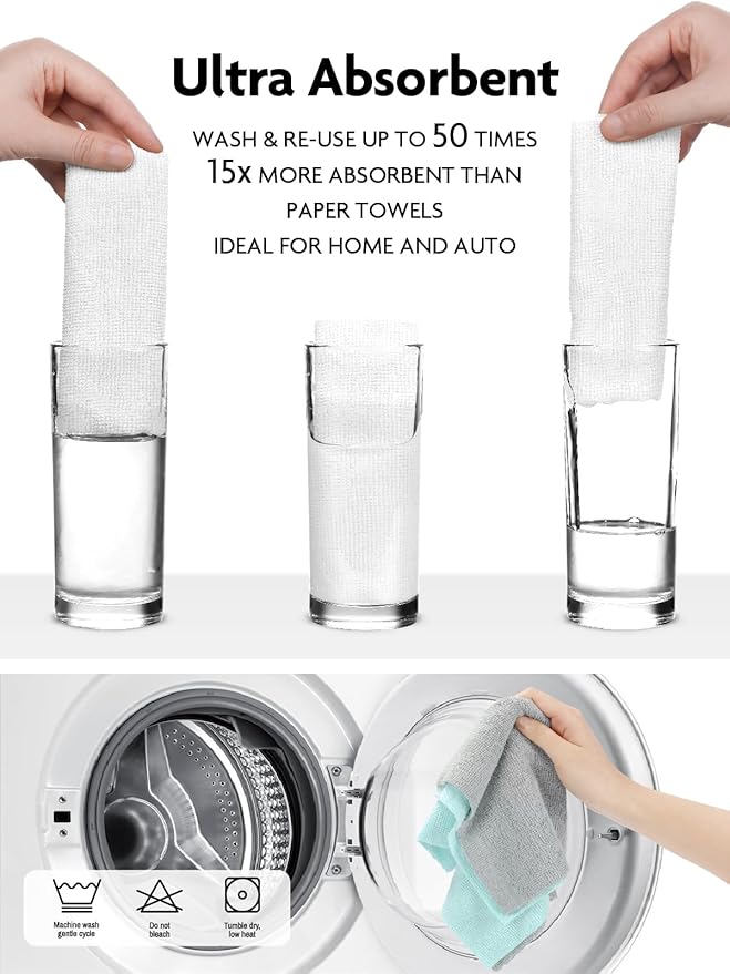 Fantasticlean Microfiber Cleaning Cloth Roll -60 Pack, Tear Away Microfiber Towels, 12" x 12", Reusable, Washable, Scratch Free, Ultra Absorbent Dish Rags for Car, Home, Garage or Shop (White & Blue)-Ruum Studio Home